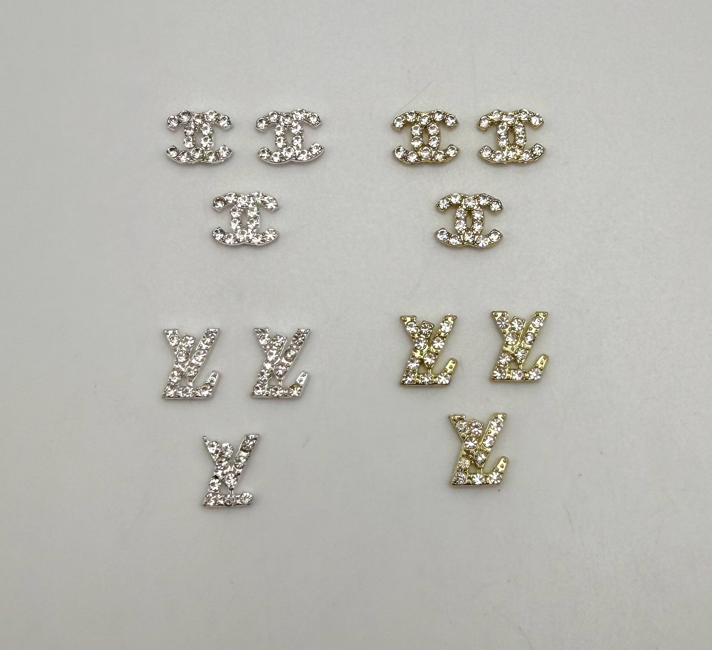 Mini Bling Silver & Gold Flat Back LV & CC Designer DIY Nail Charms