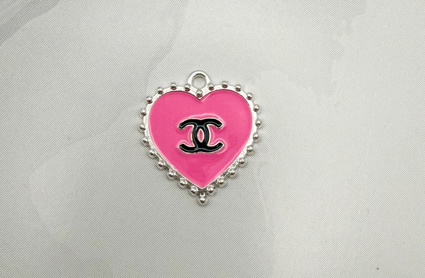 CC Designer Silver Pink Enamel Heart Charm Pendant