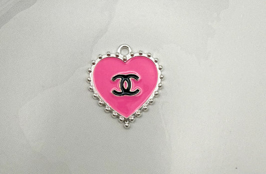 CC Designer Silver Pink Enamel Heart Charm Pendant