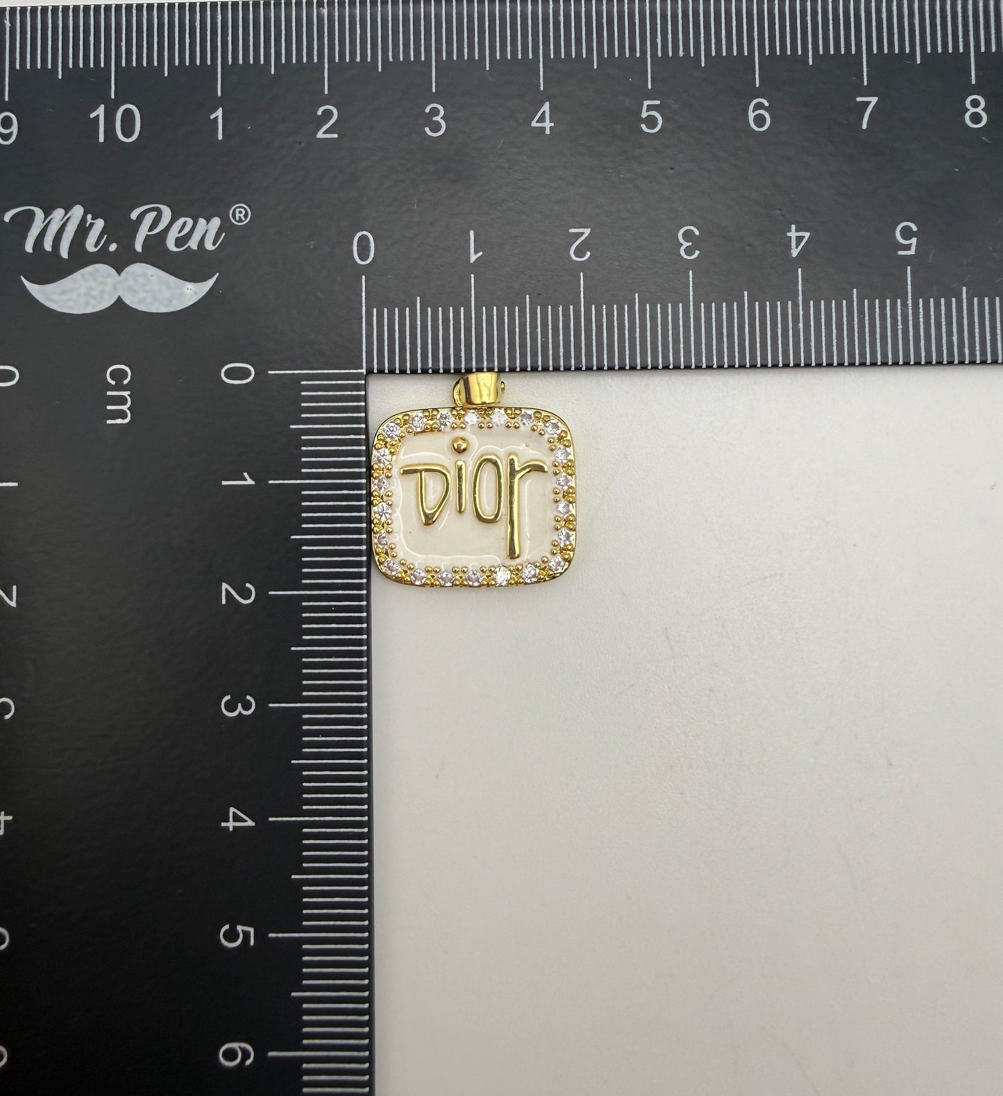 High Quality White Enameled Gold Dior Pendant