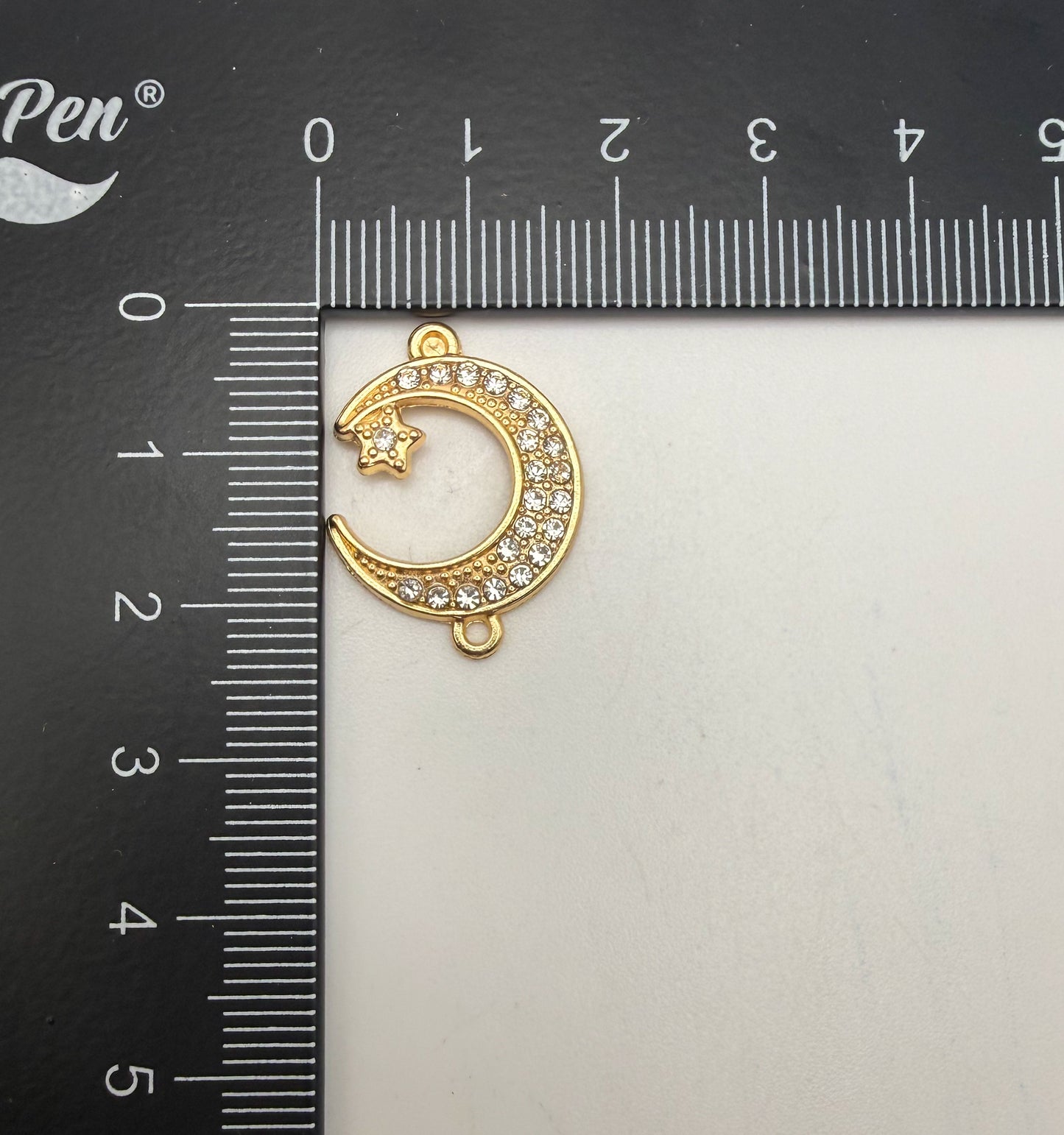 Silver Zircon Crescent Moon Double Linked Charm Pendant