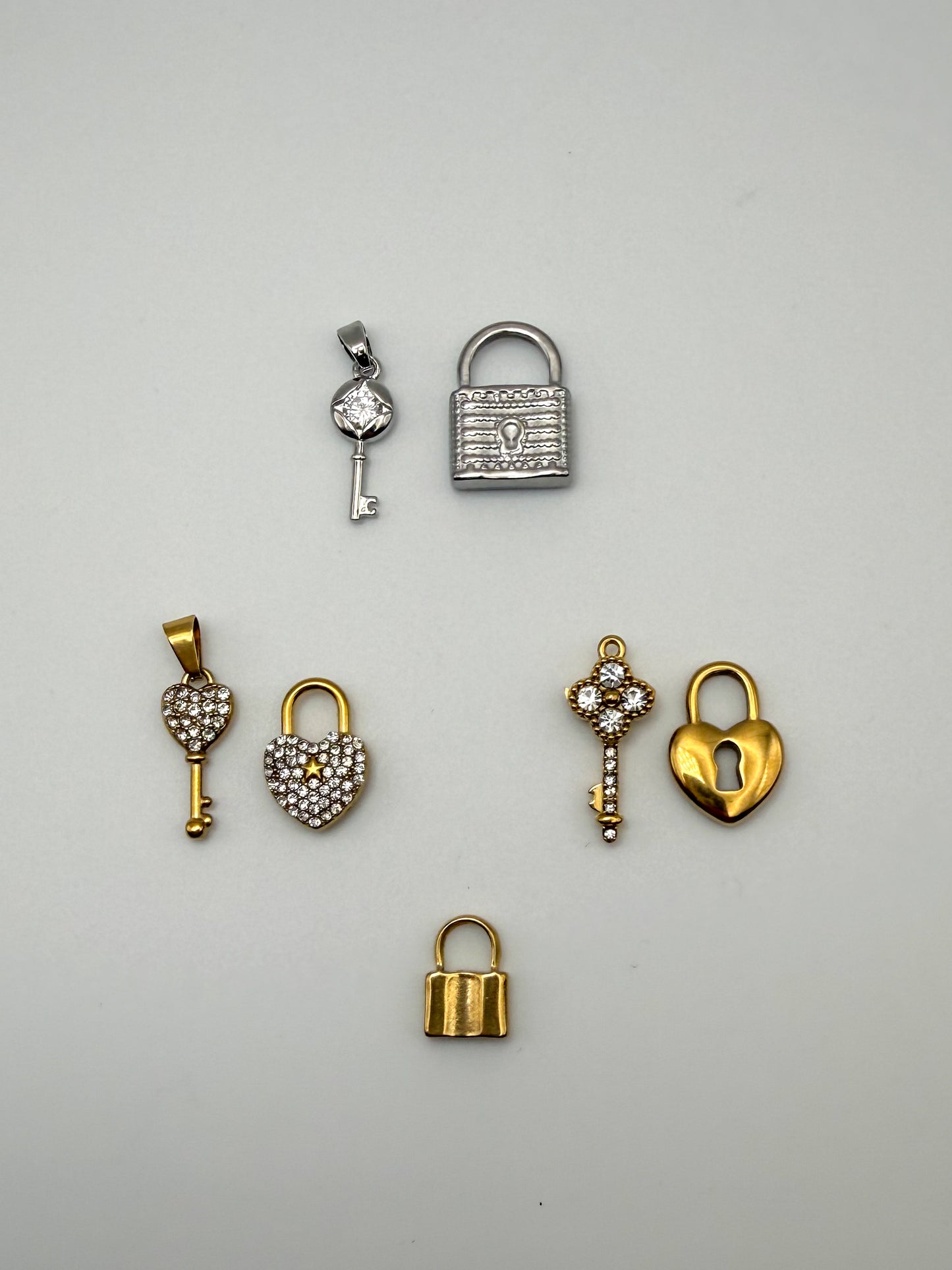 Stainless Steel Lock & Key Charm Pendant Sets