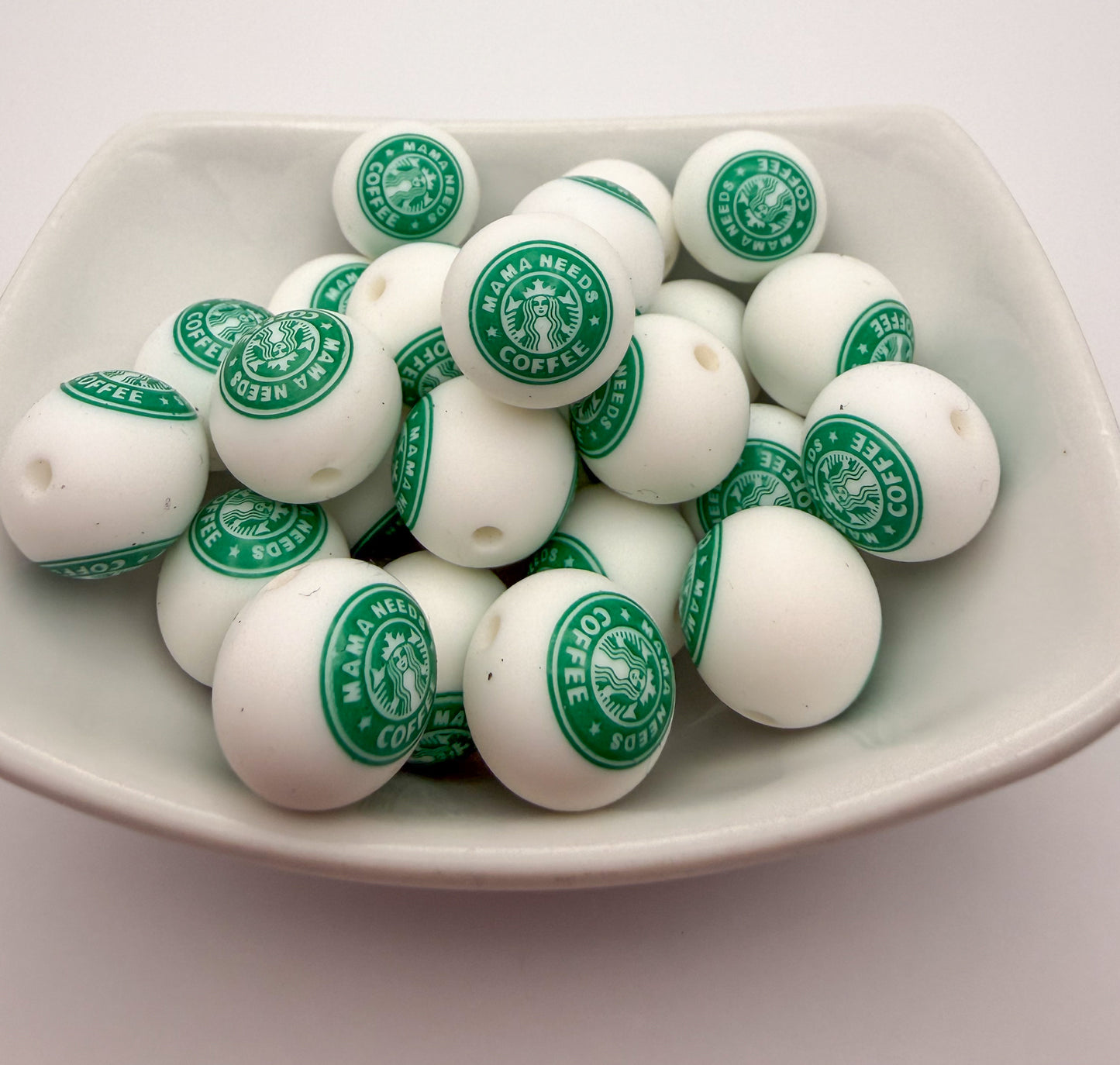 Mama Needs Coffee StarBuck Printed Silicone DIY Pen Keychain Beads