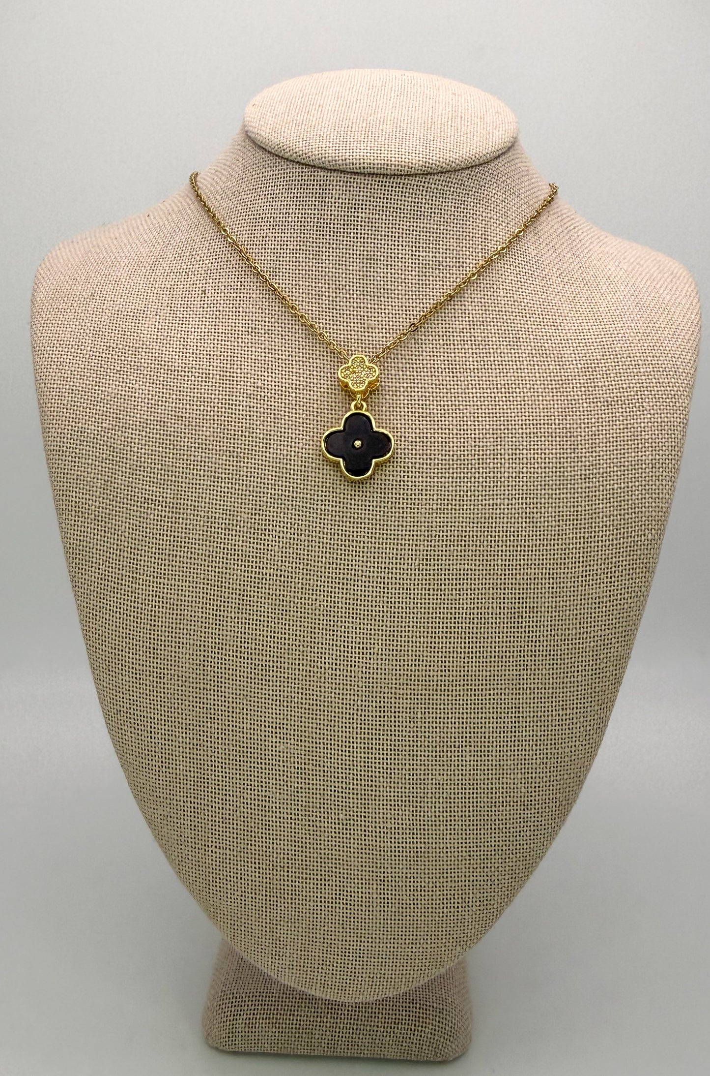 Bling & Natural Shell Double Clover Necklaces