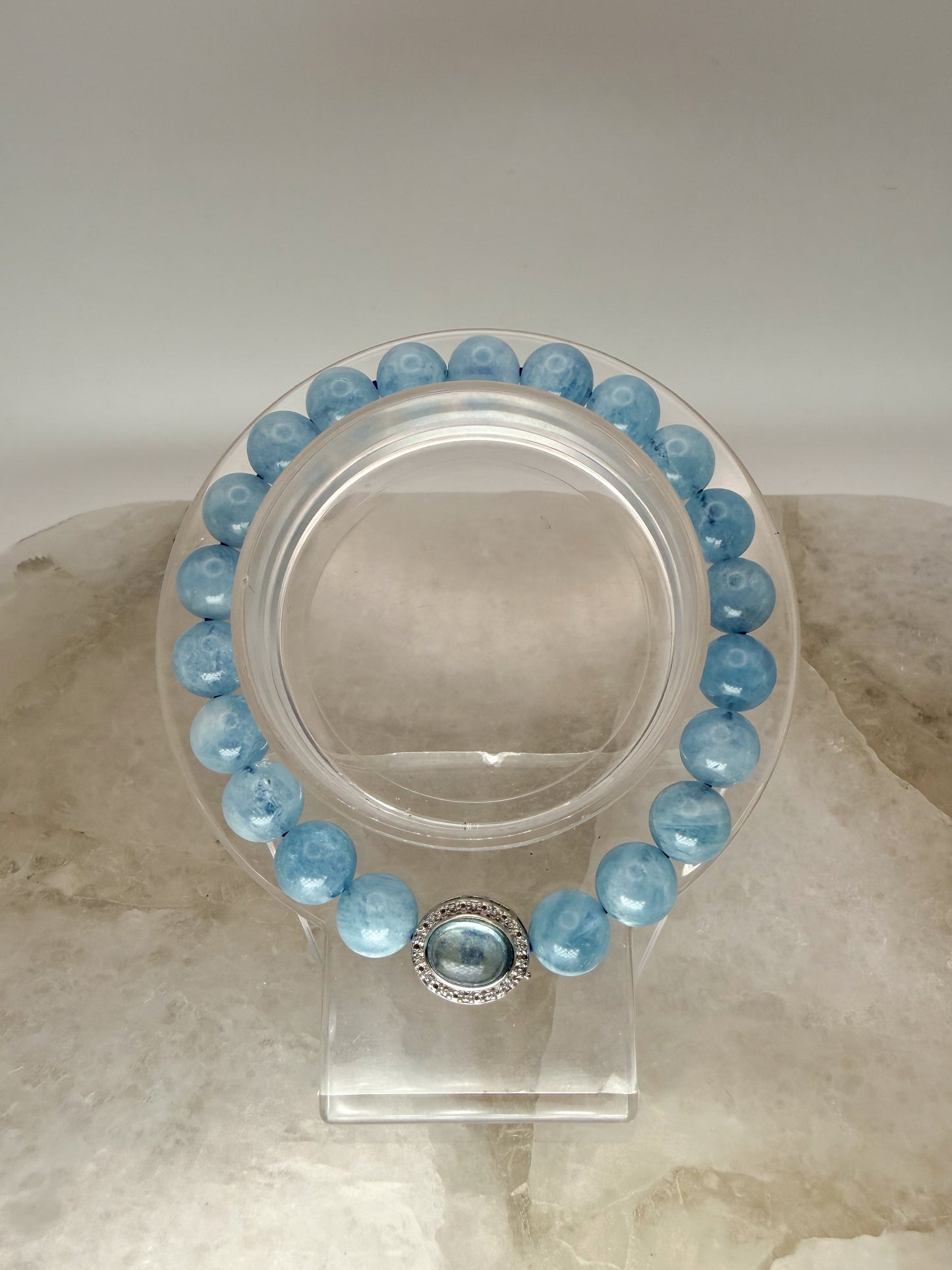 Natural Aquamarine Crystal Stretchy Bracelet