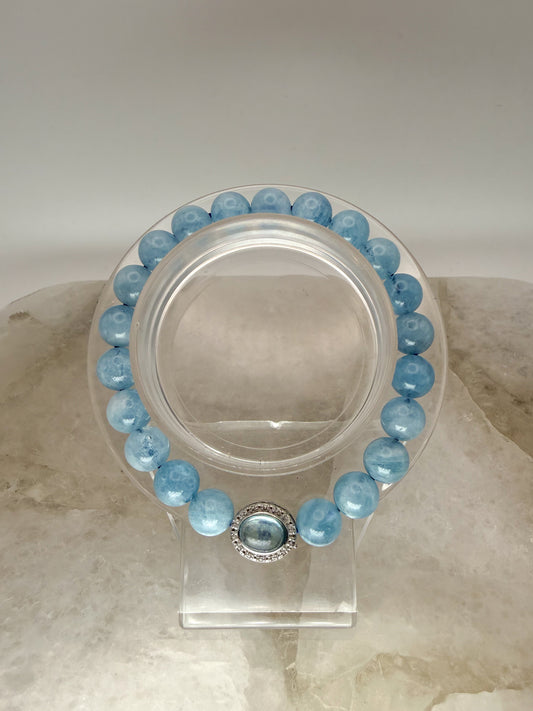 Natural Aquamarine Crystal Stretchy Bracelet