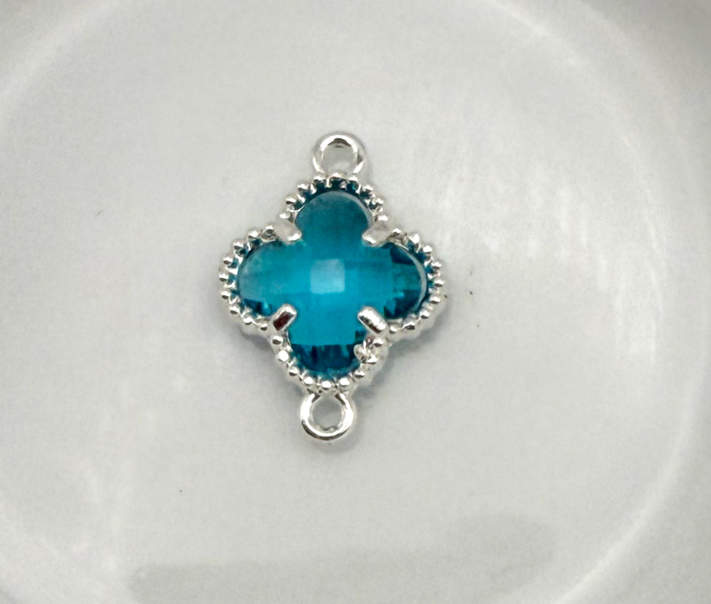 Colorful Double Link Clover Glass Charm Connectors-Gold & Silver