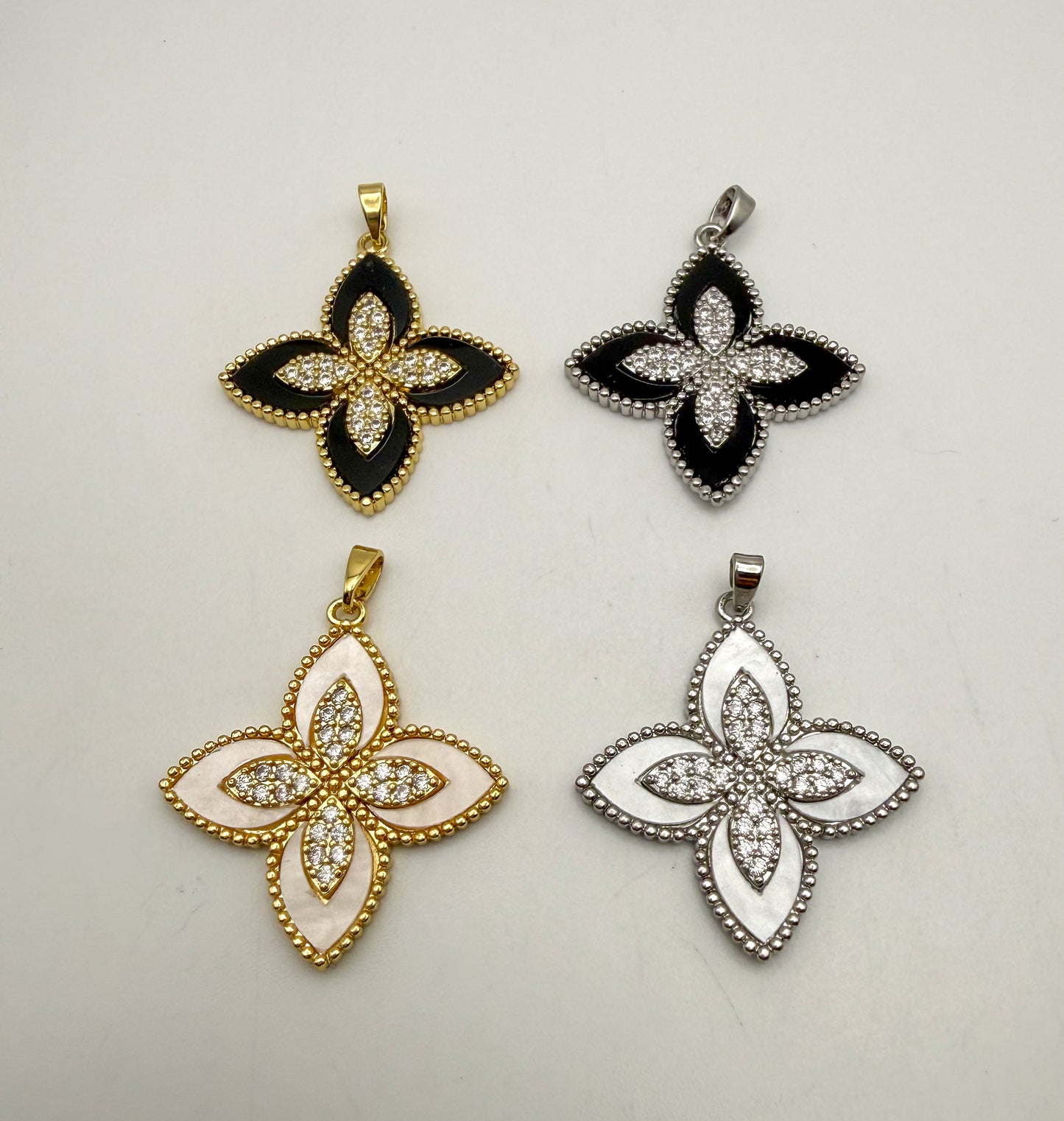 LV Inspired Clover Design Pendants with Natural Shell Inserts