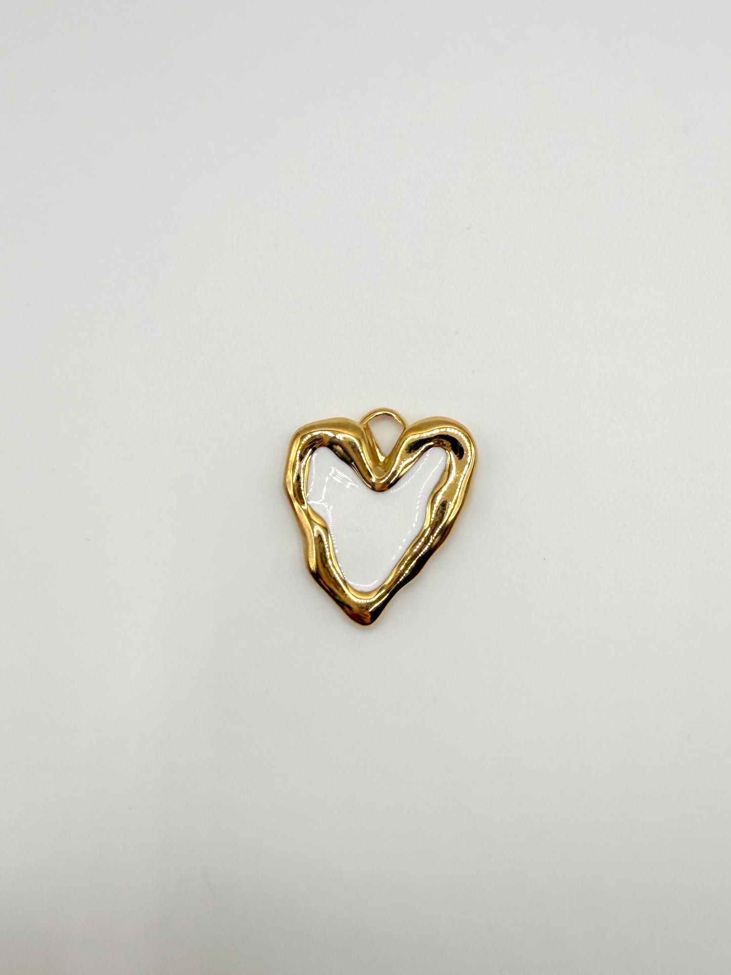 Stainless Steel White Enamel Gold Heart Charm Pendant
