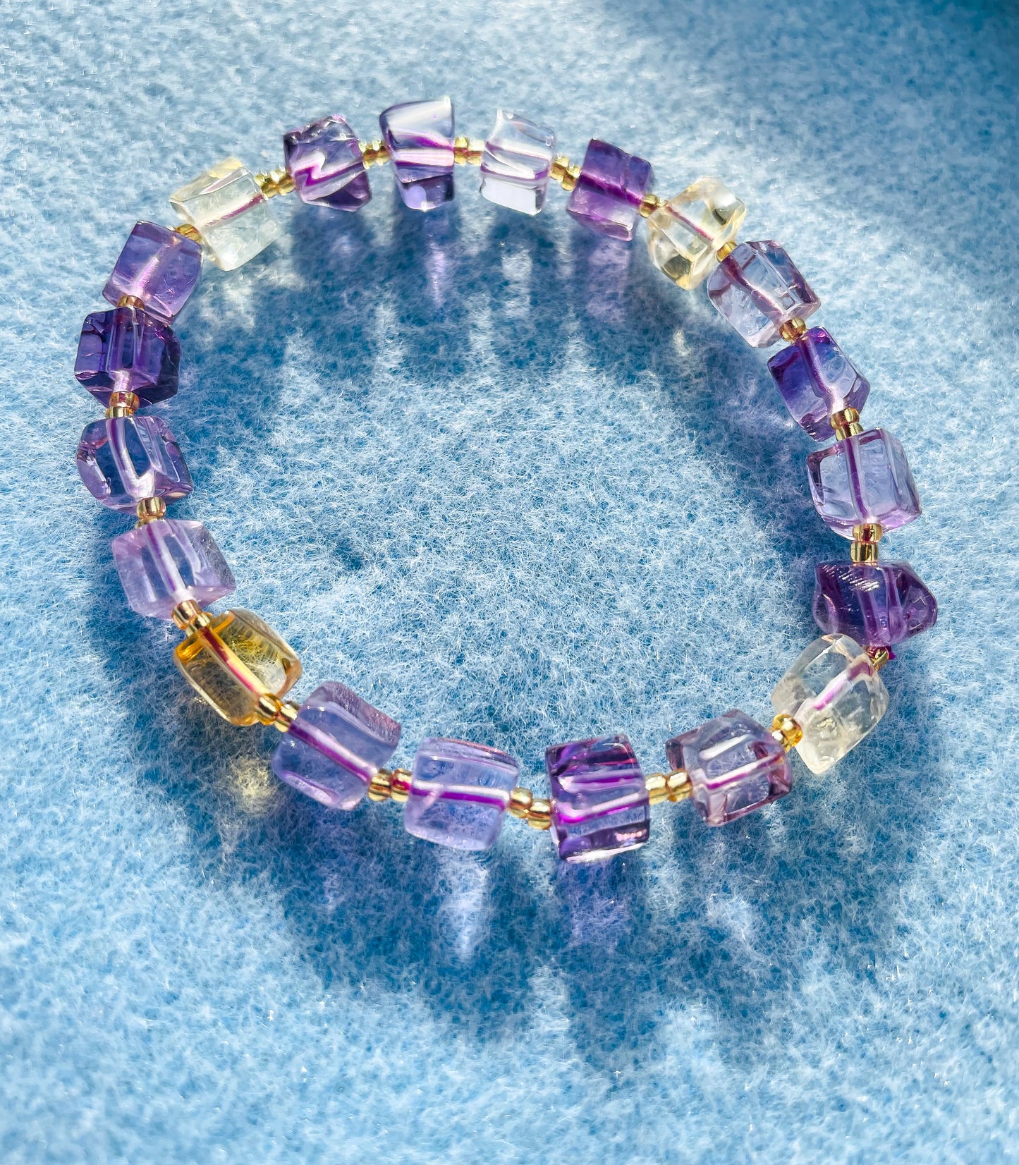 Natural Ametrine Square Shaped Crystal Stretchy Bracelet