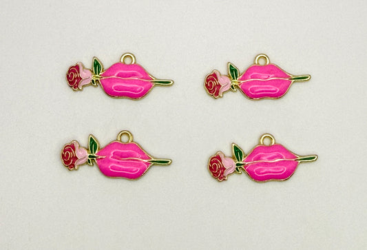 Pink Lips with Rose DIY Metal Charms