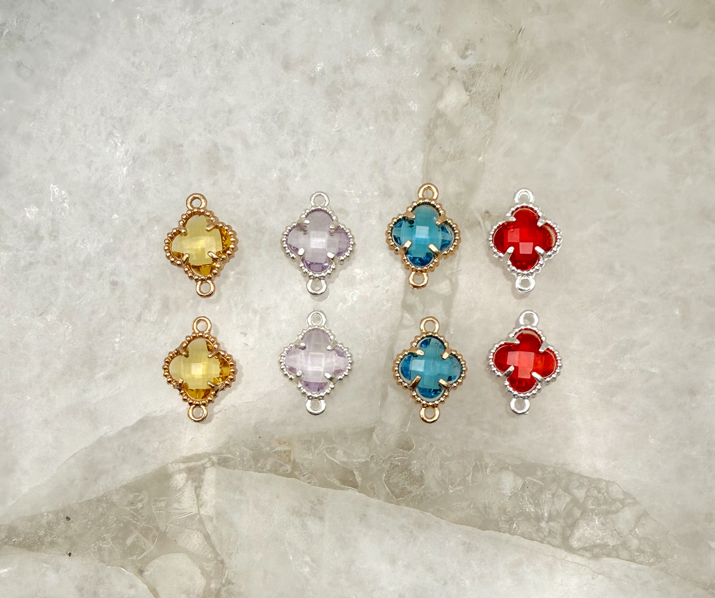 Colorful Double Link Clover Glass Charm Connectors-Gold & Silver