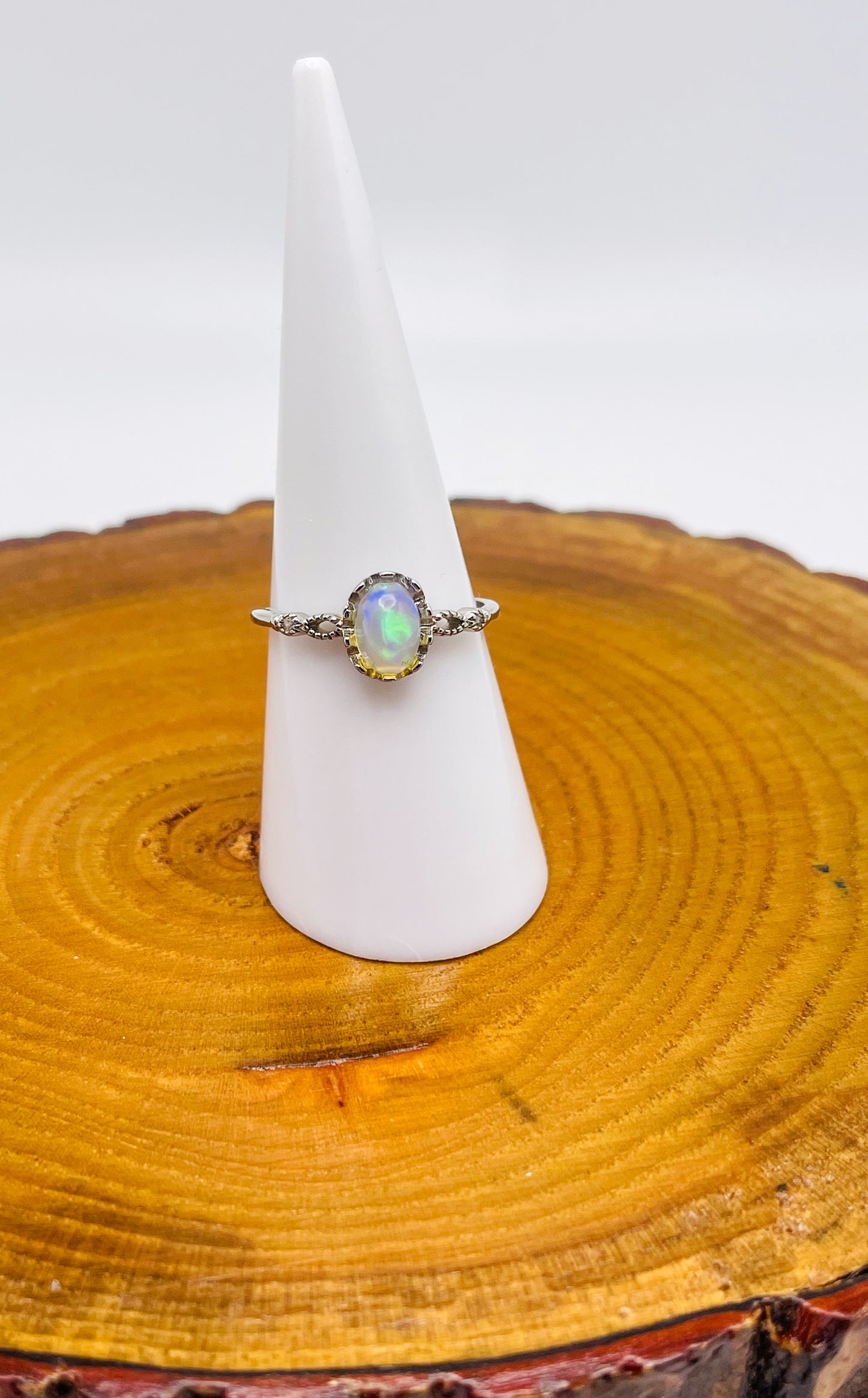 Sterling Silver HQ Opal Uniquely Adjustable Ring