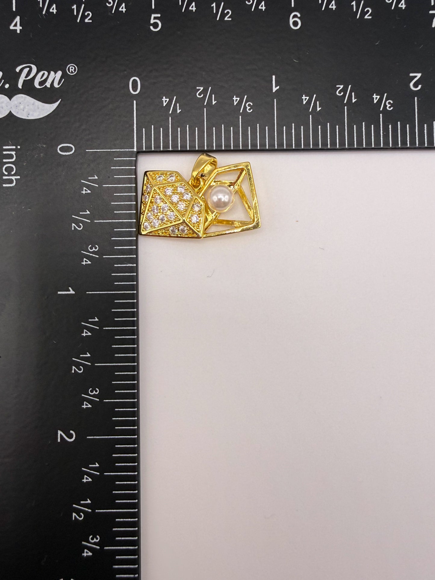 Double Open Gold Diamond with Center Pearl Charm Pendant