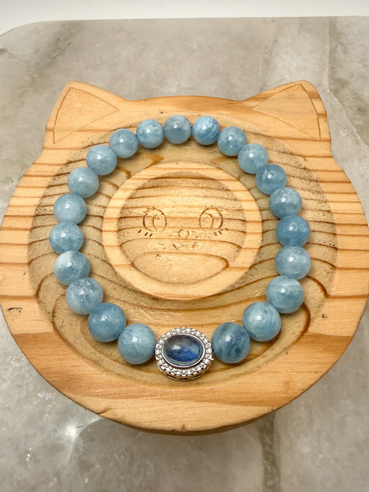Natural Aquamarine Crystal Stretchy Bracelet