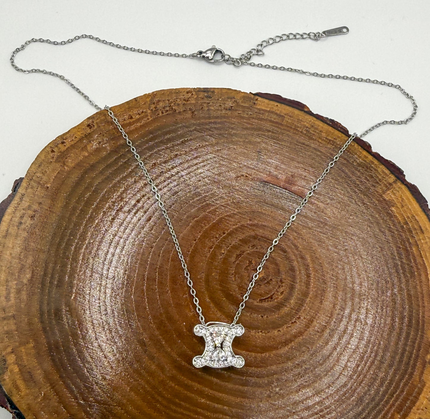 Silver Sparkly Celine Designer Logo Stainless Steel Necklace