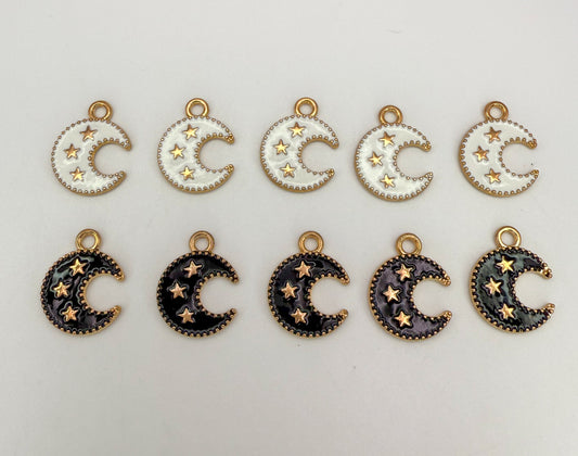 Black & White Enamel Gold Moon DIY Charms