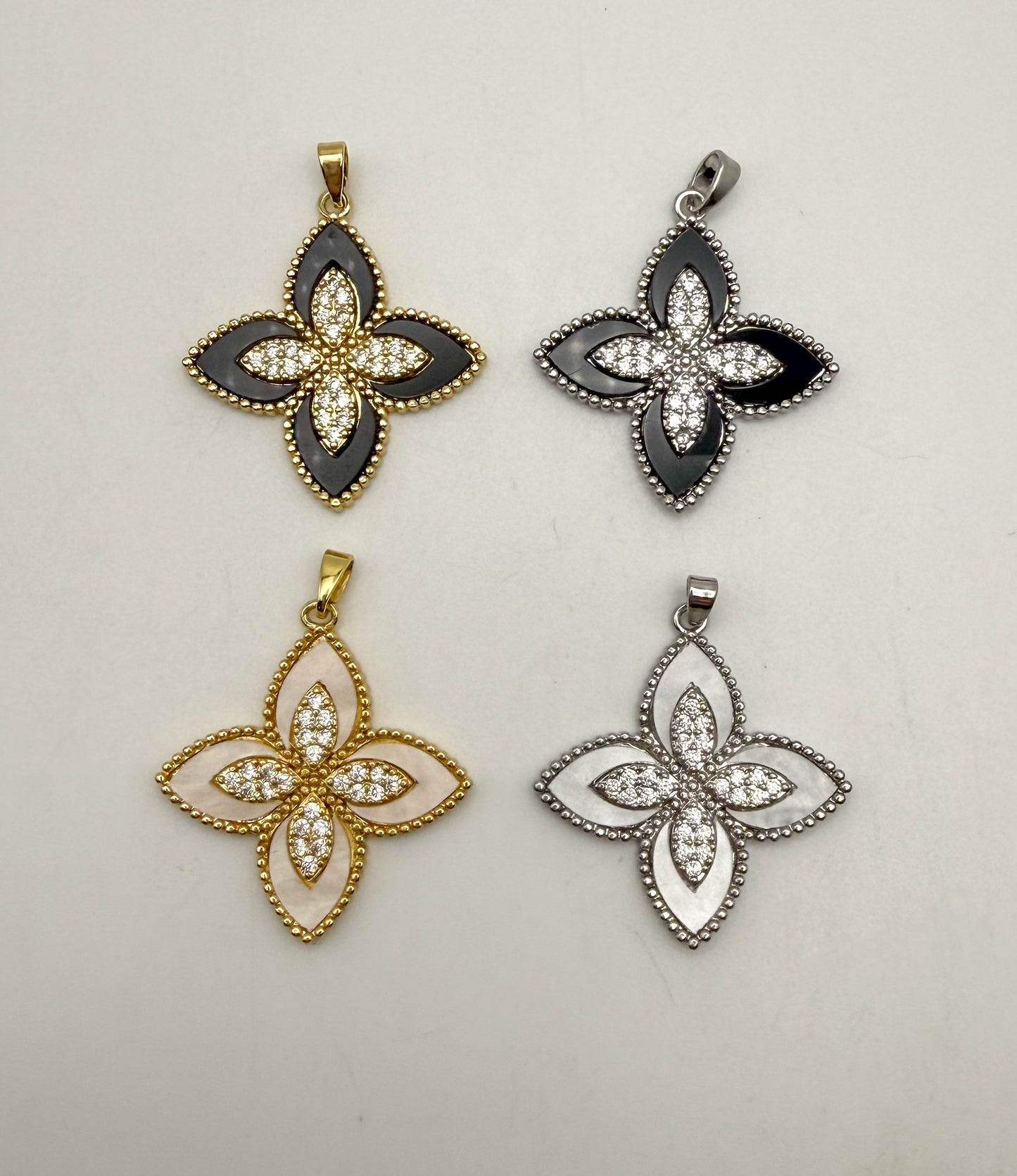 LV Inspired Clover Design Pendants with Natural Shell Inserts