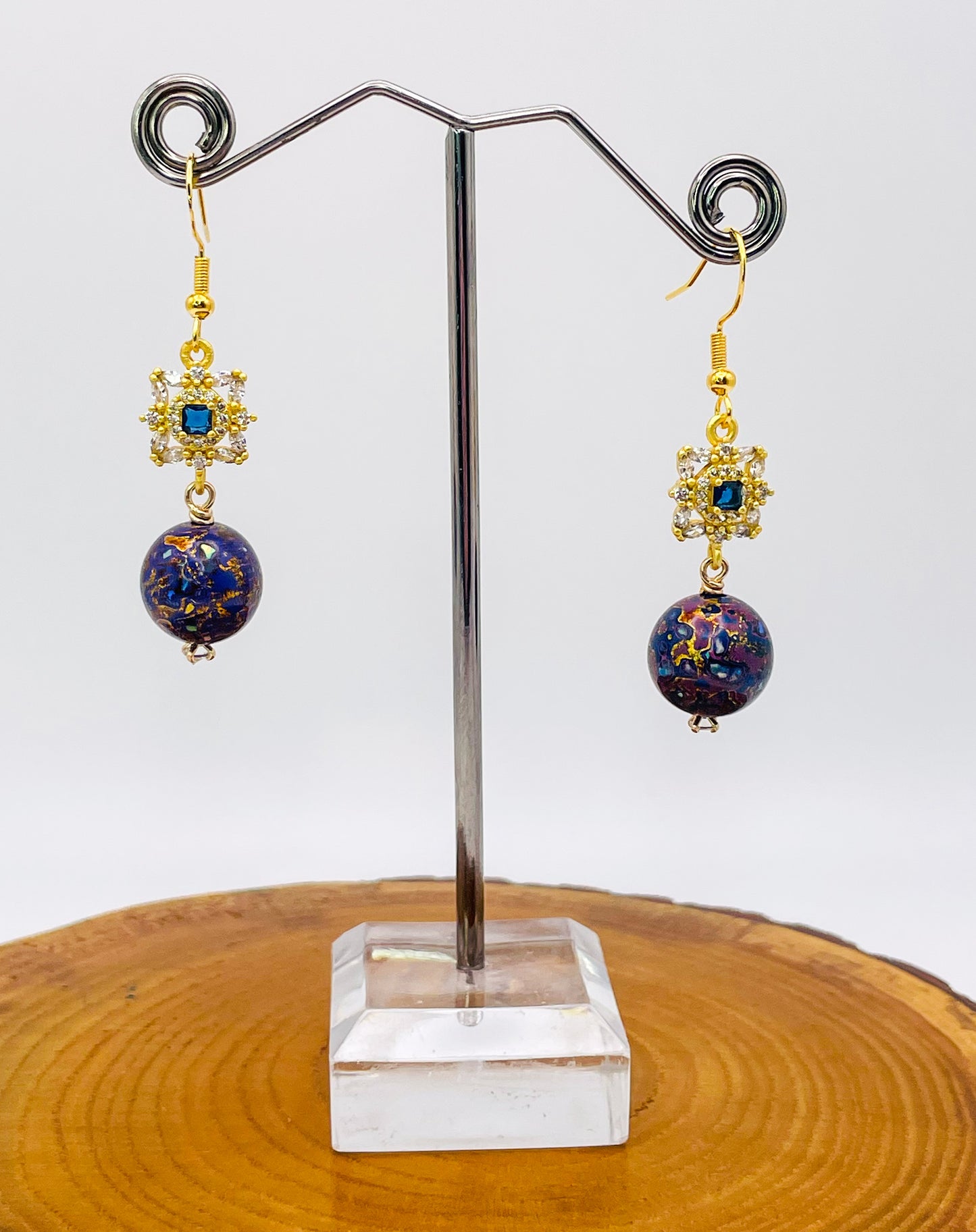 Handmade Daji Lacquer Beaded Bling Earrings with Natural Opal Inclusions