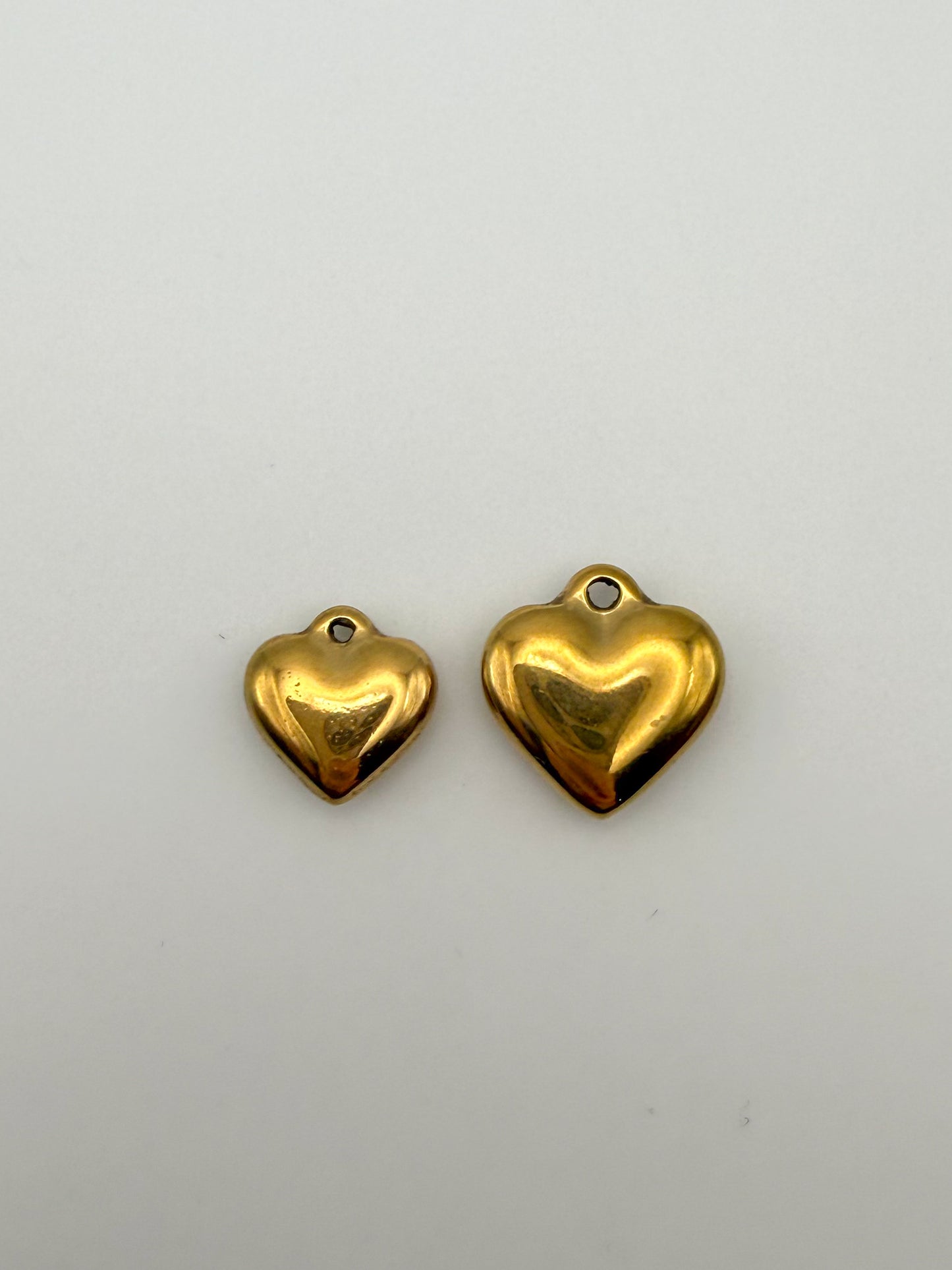 Stainless Steel Gold Solid 3D Heart Charms Small & Large