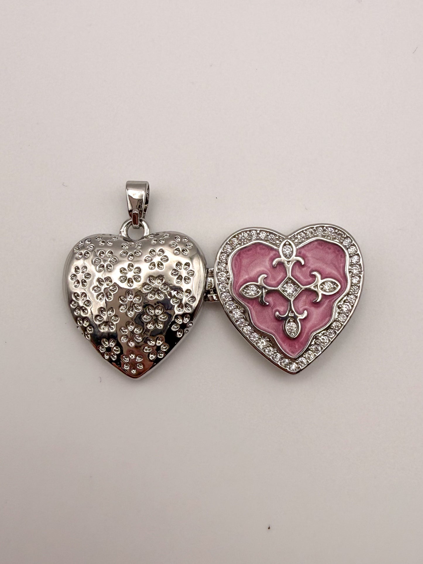 Silver Heart Enameled Emblem Locket Charm Pendant