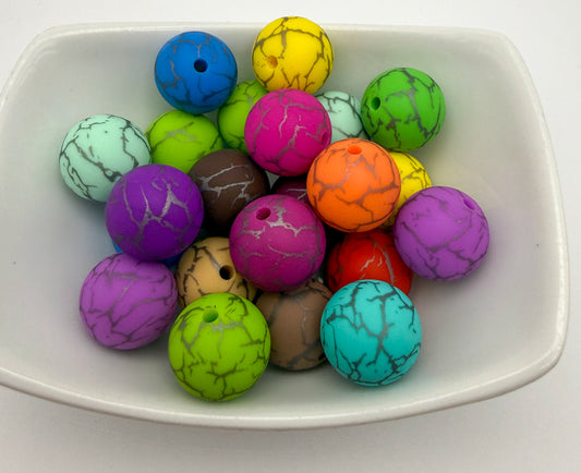 Bright Colorful Crackle Printed Silicone DIY Pen Keychain Beads