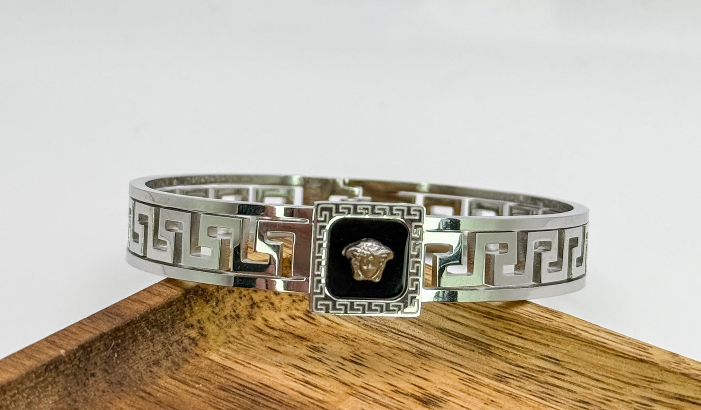 Silver Versace Designer Stainless Steel Bangle Bracelet