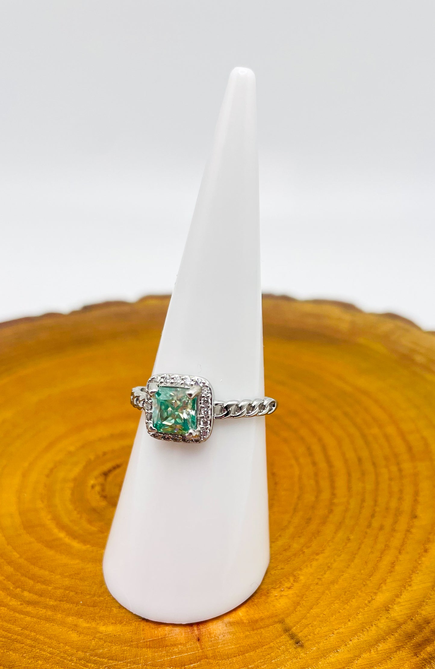 Sterling Silver Green Emerald Boxy Adjustable Ring