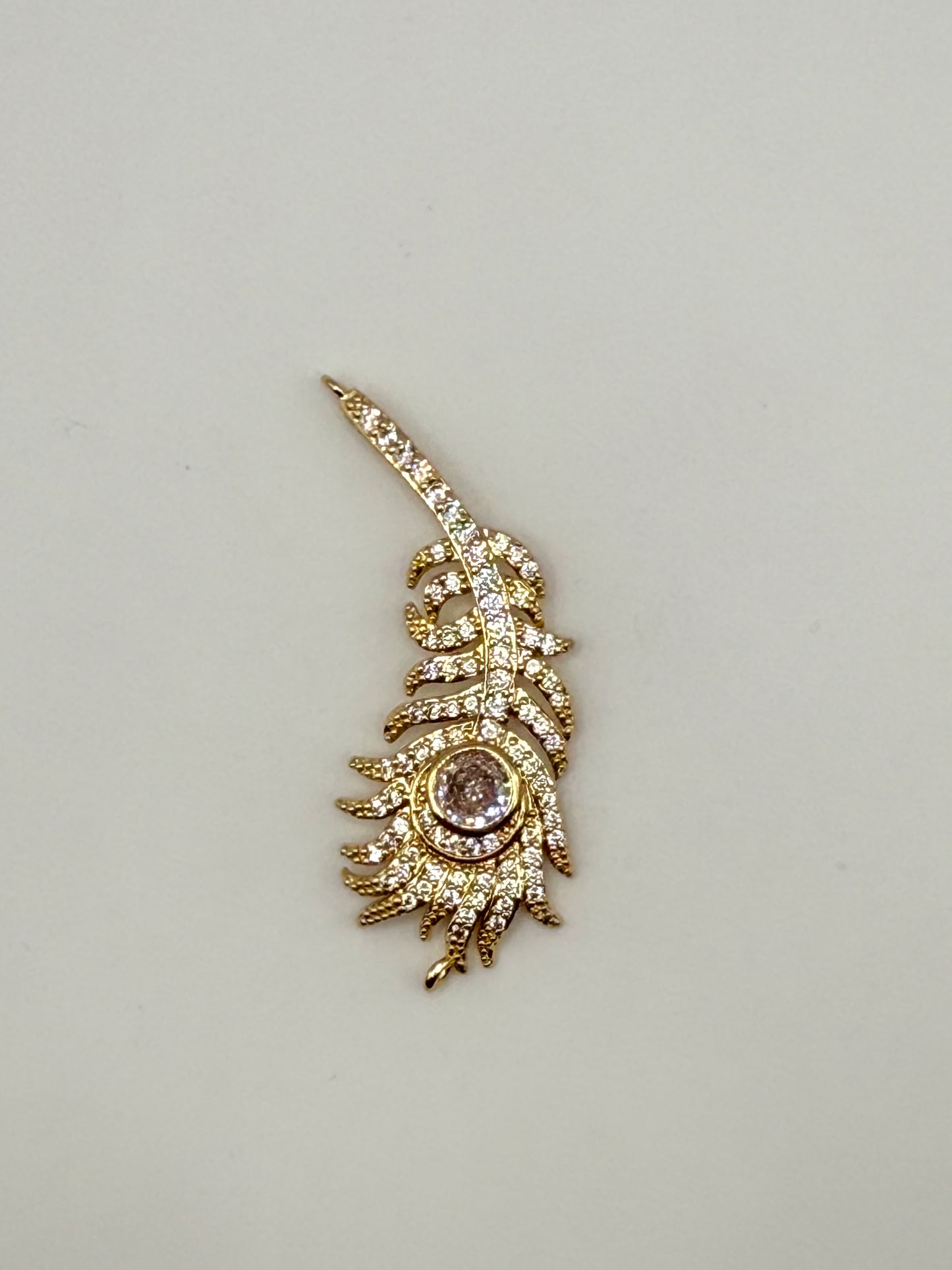 Big Gold Sparkling Peacock Feather Charm Pendant