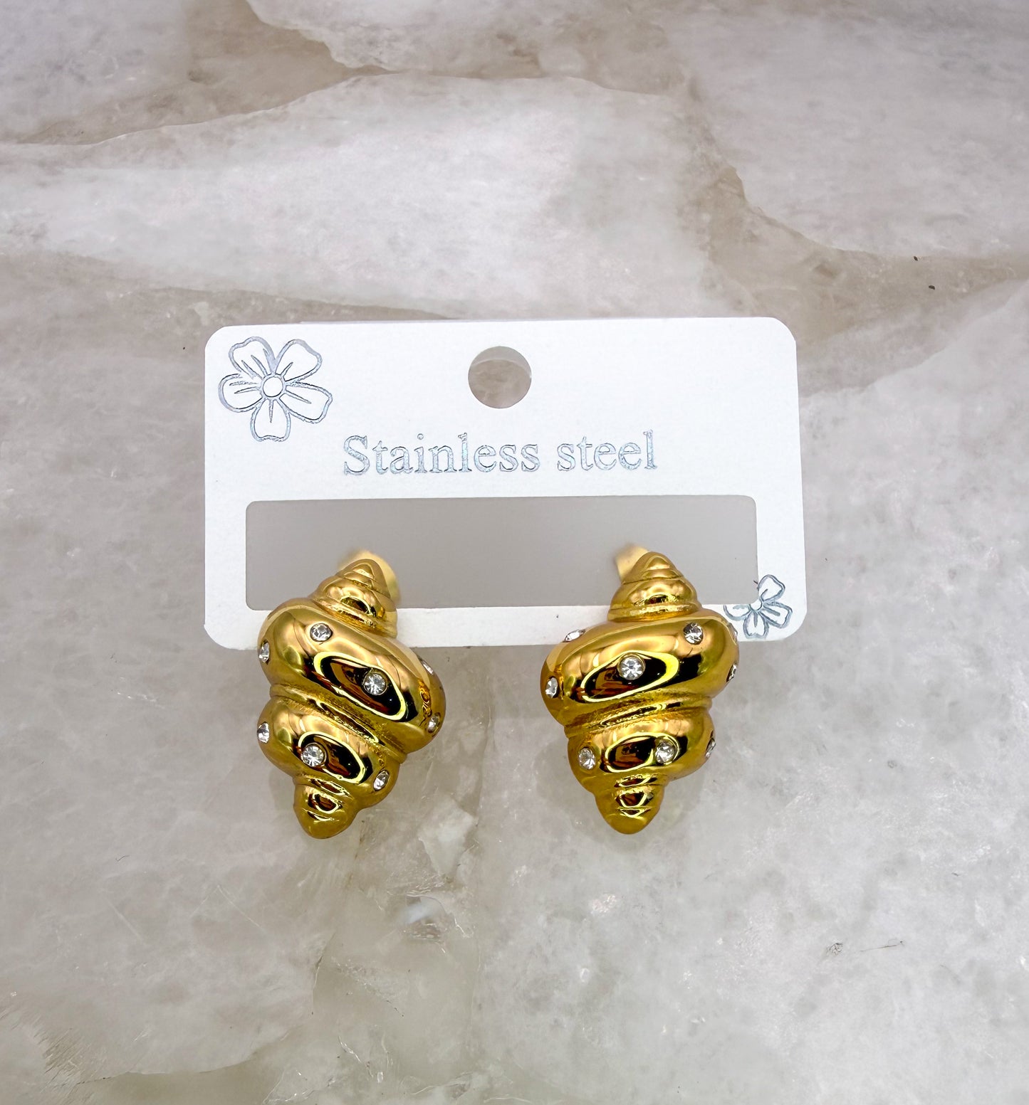 Gold Stainless Steel Shiny Conch Shell Stud Earrings