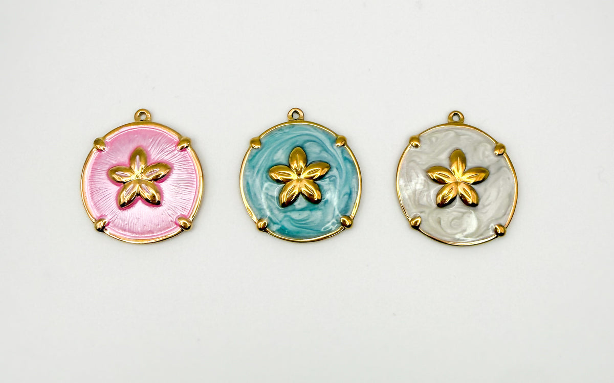 Gold Stainless Steel Colorful Enamel Sand Dollar Charm Pendant DIY
