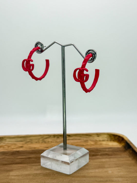 Bright Red Gucci Designer Hoop Earrings