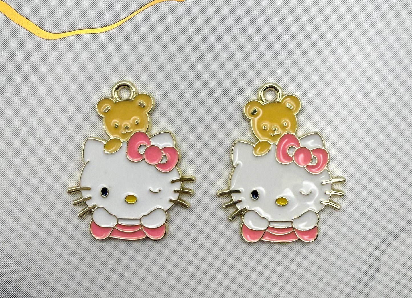 Gold Hello Kitty with Teddy Bear Metal DIY Charms