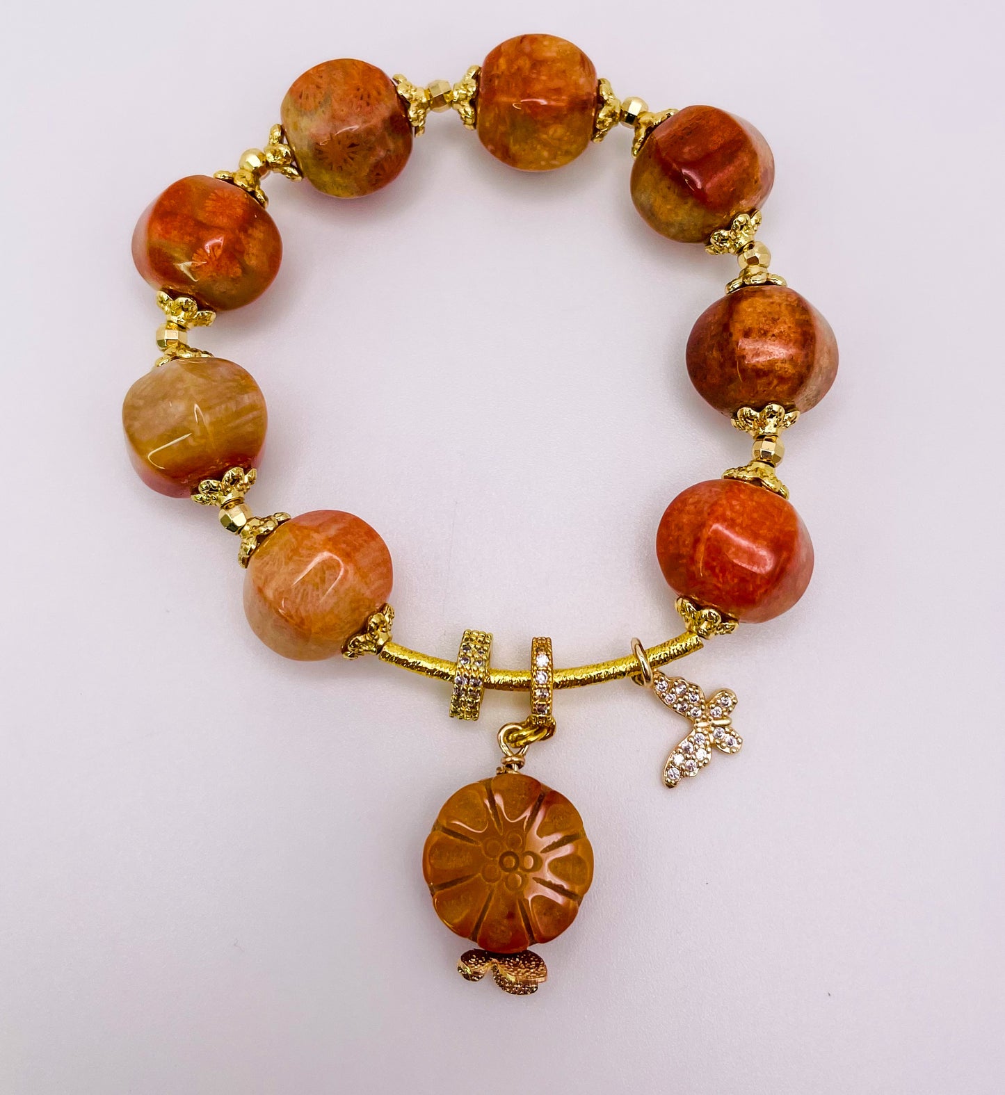 Natural Coral Jade Statement Bracelet