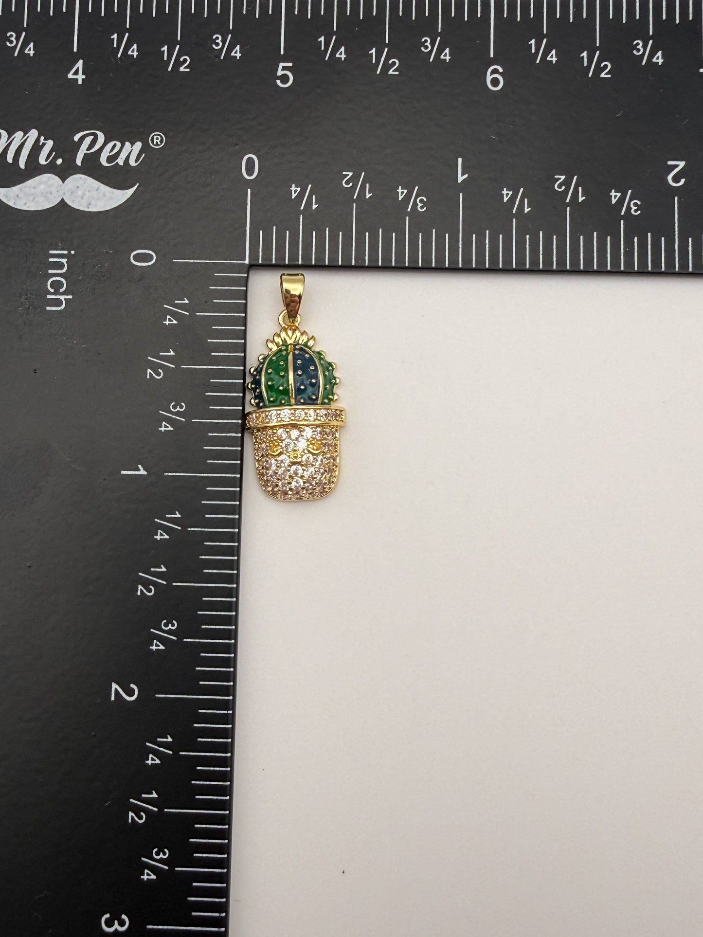 Gold House Cactus Potted Plant Charm Pendant