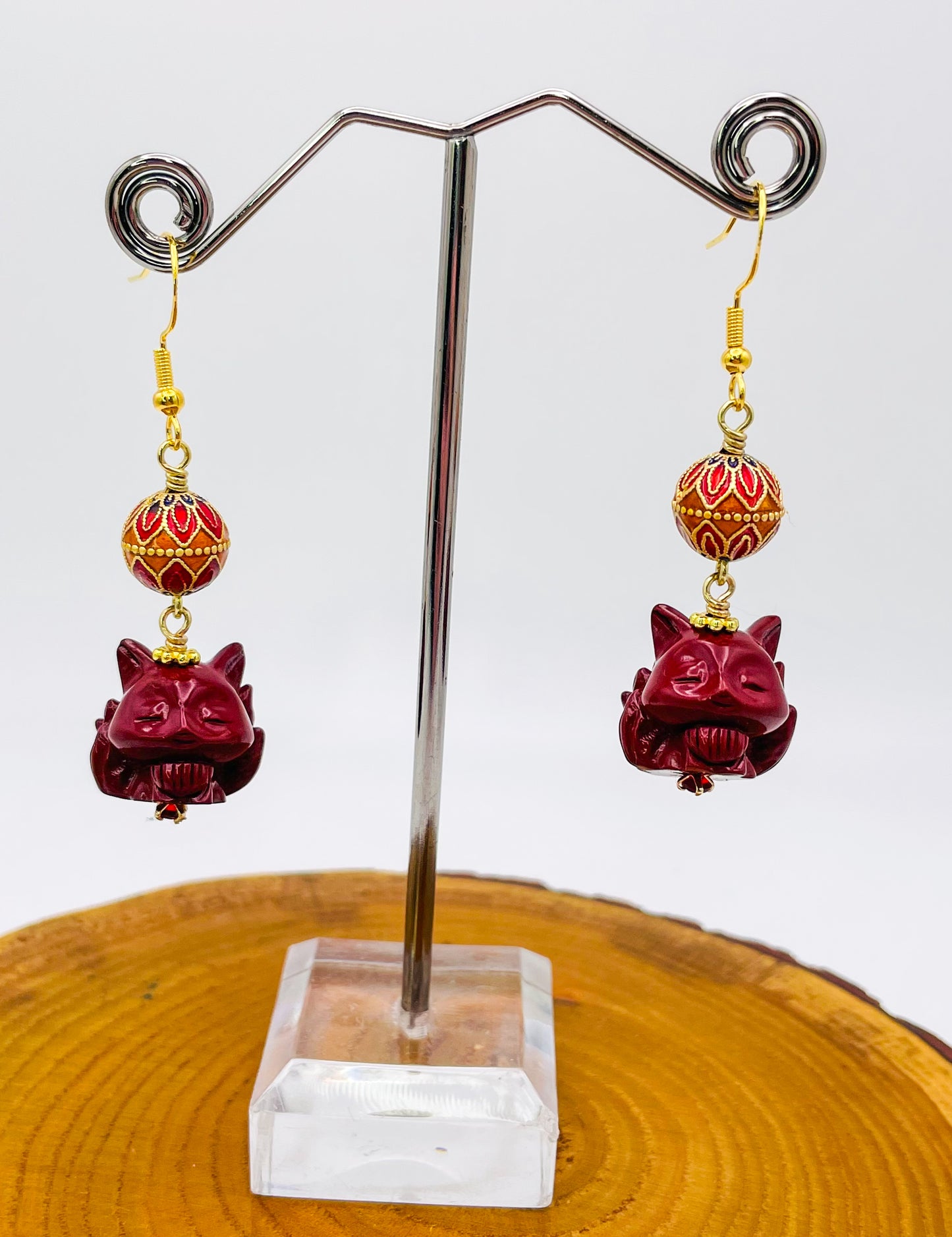 Cinnabar Nine Tail Fox Earrings