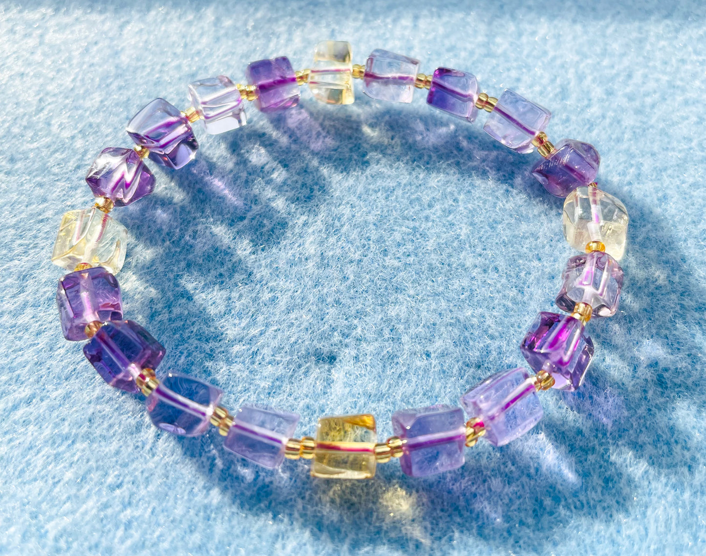 Natural Ametrine Square Shaped Crystal Stretchy Bracelet