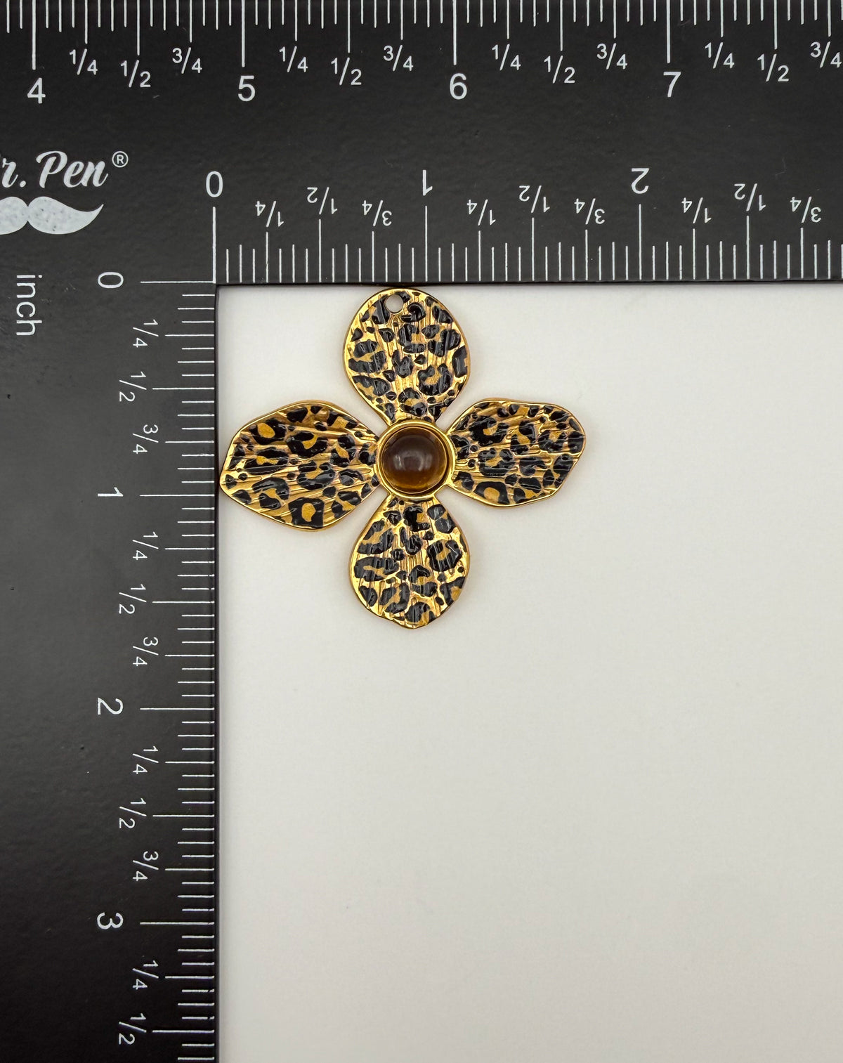 Gold Stainless Steel Leopard Print Flower Charm Pendants