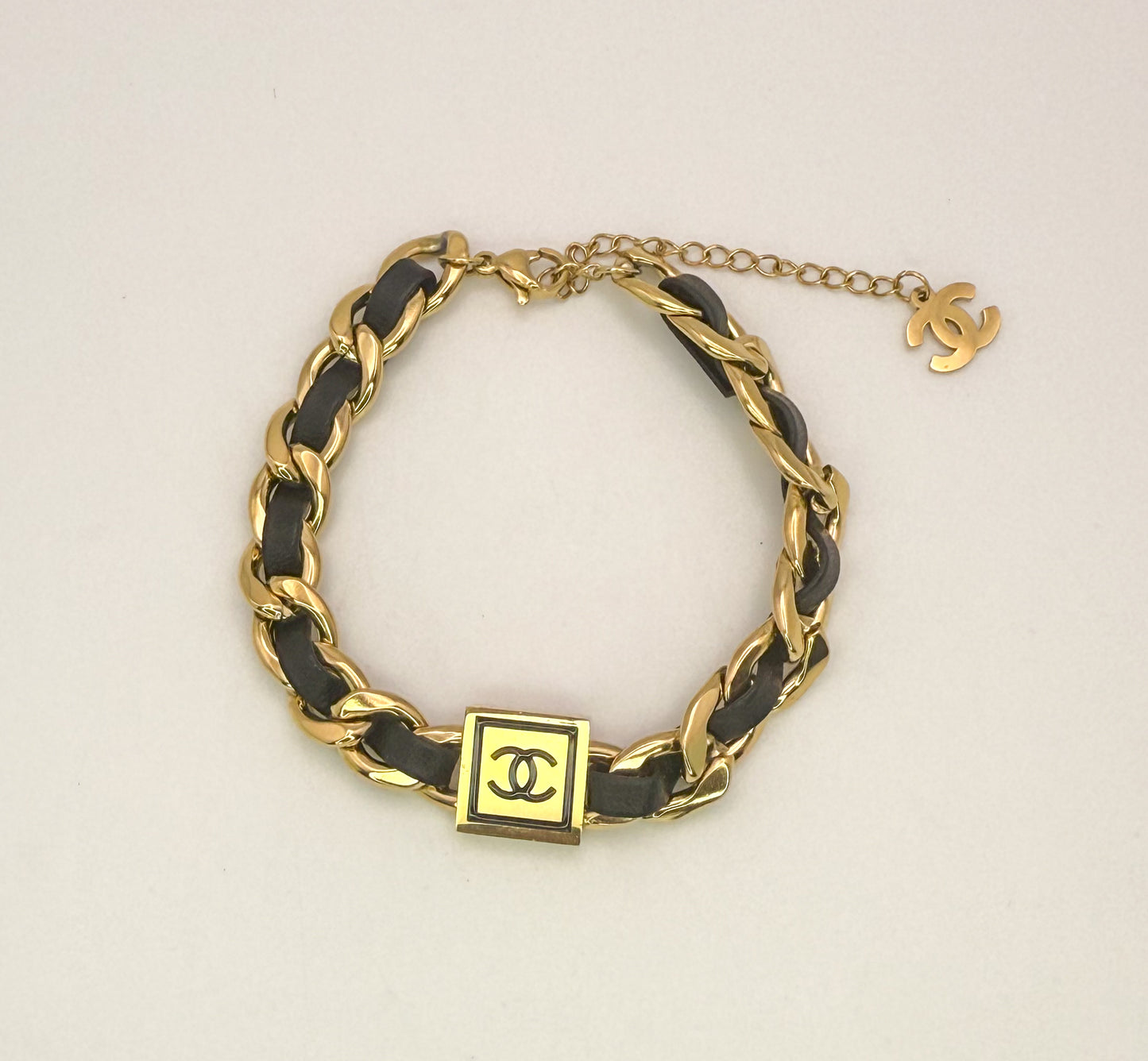 Chanel Gold & Leather Necklace Bracelet Set