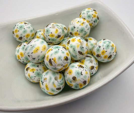 Bumble Bee & Sunflower Printed Silicone DIY Pen Keychain Beads