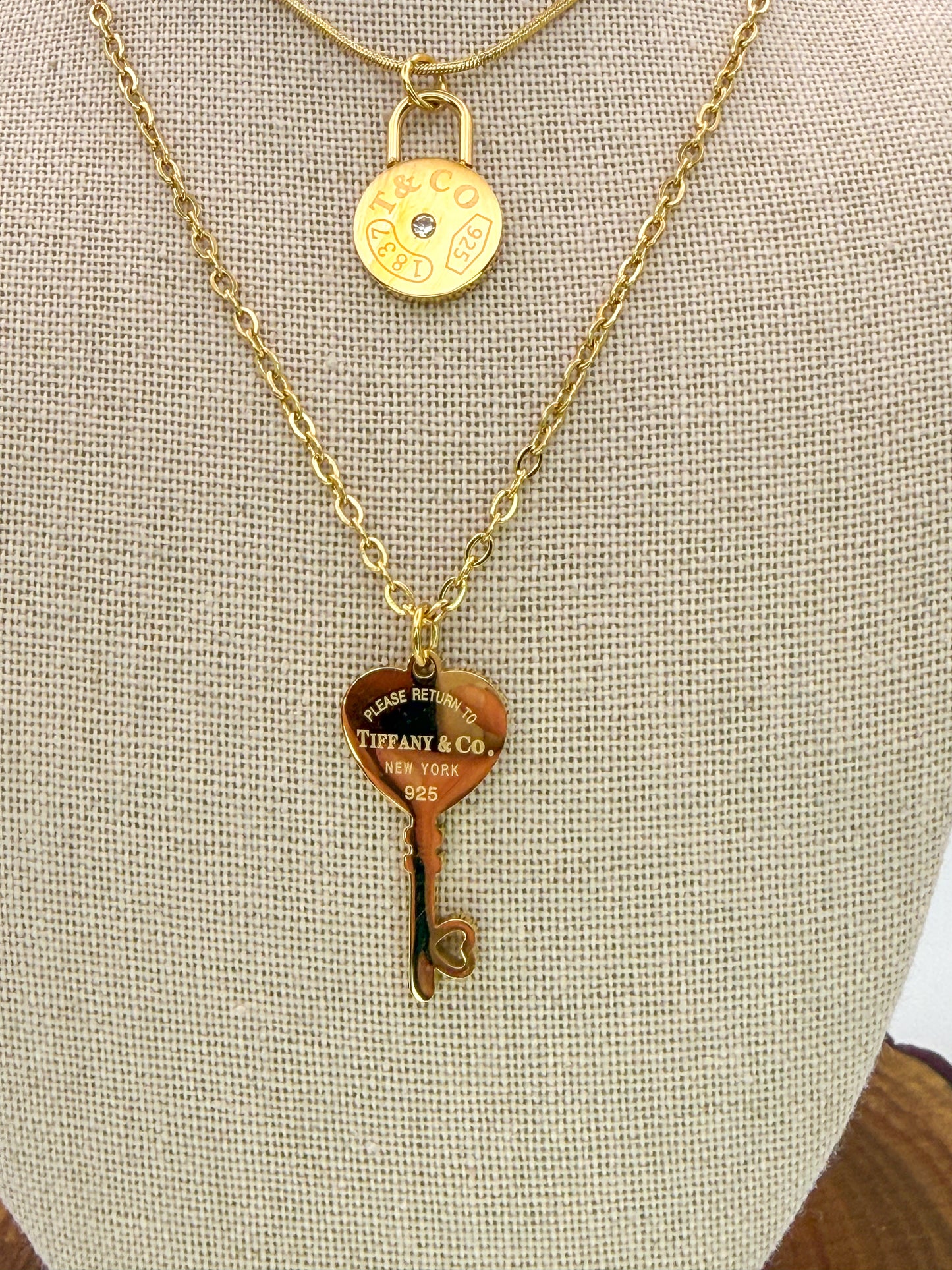 Double Layered T&Co. Gold Pendant Necklace