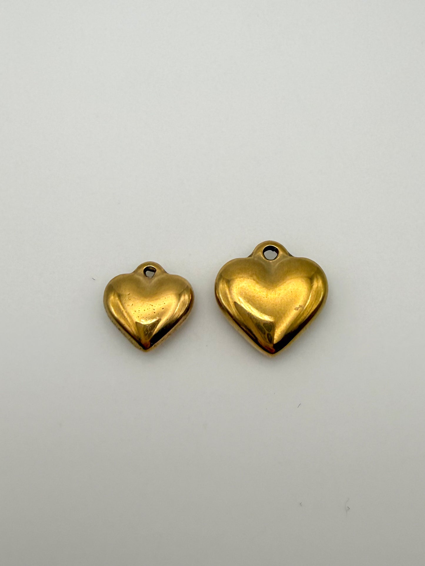 Stainless Steel Gold Solid 3D Heart Charms Small & Large