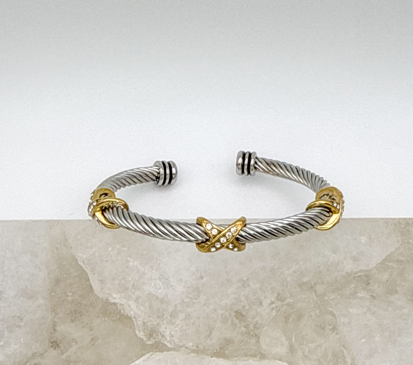 Stainless Steel Mixed Metals Bangle Cuff Bracelet