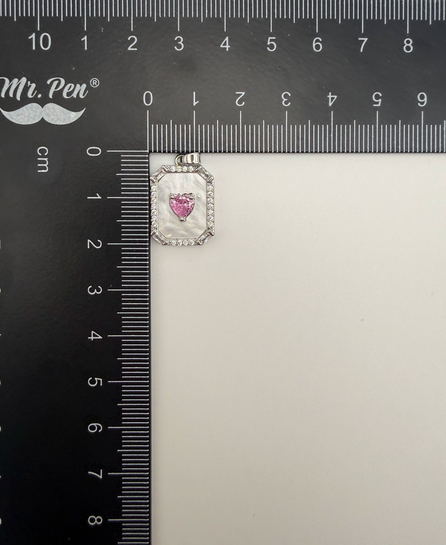 Mother of Pearl Shell with Pink CZ Heart Gold & Silver Pendant