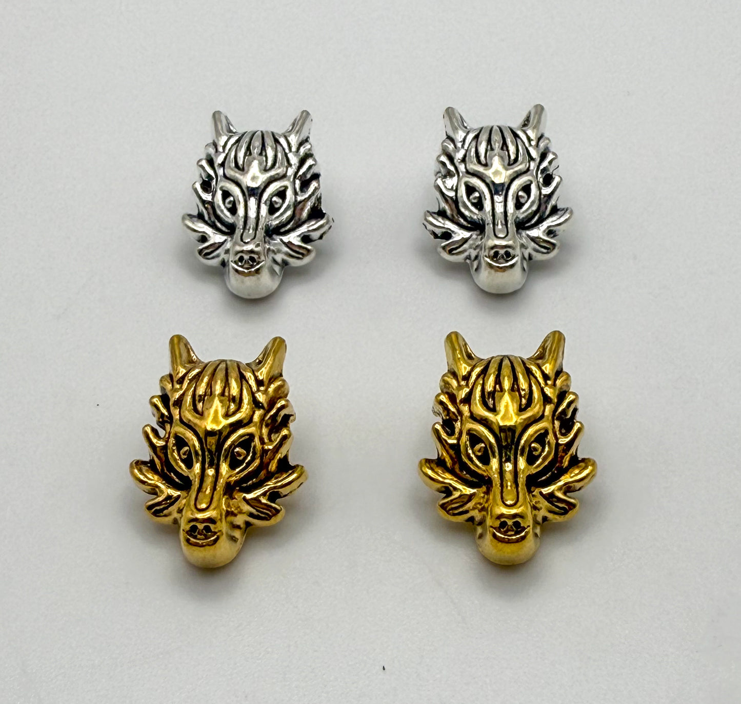 Wolf Head Gold & Silver Spacer Charm Beads