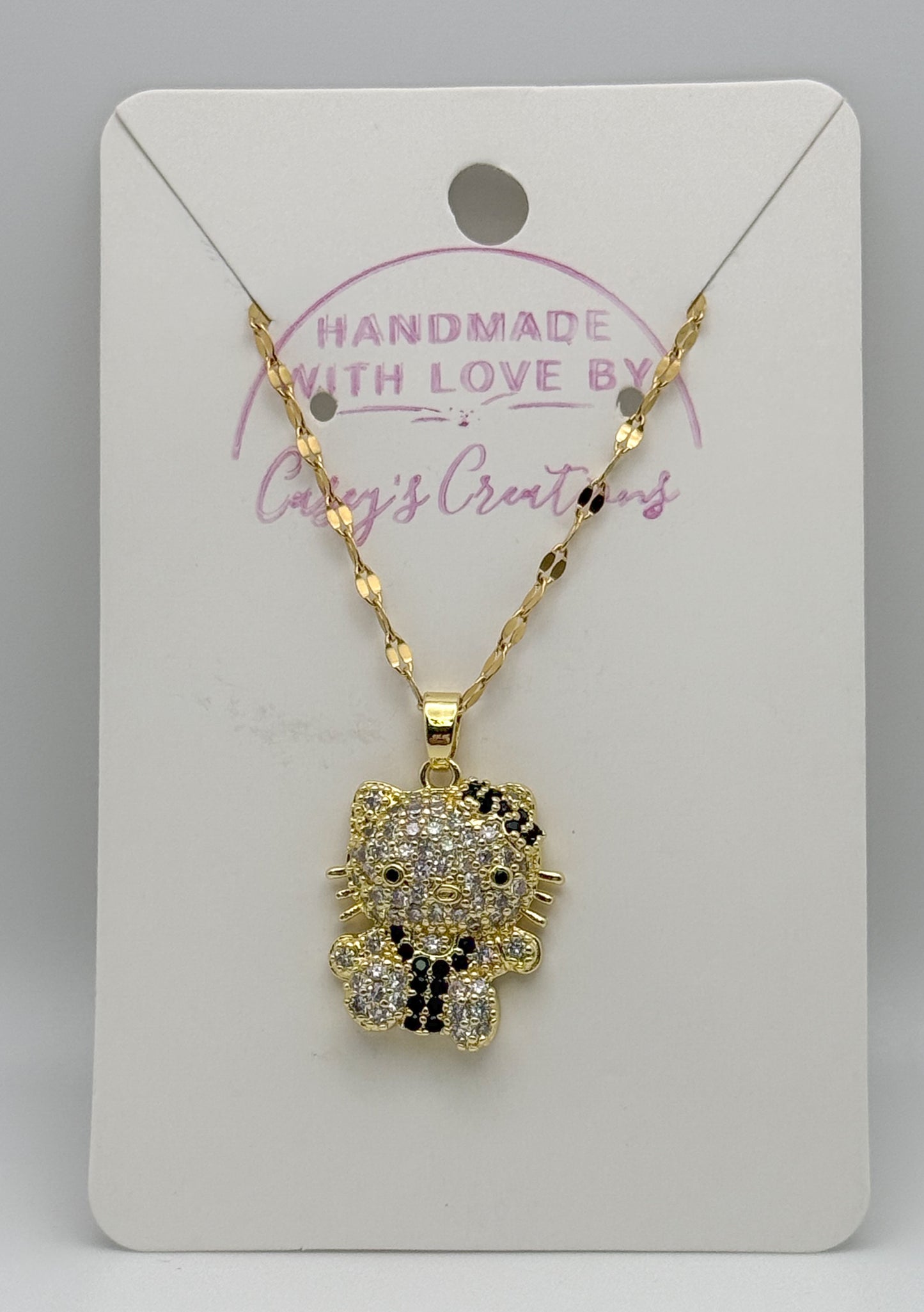 Bling Hello Kitty 14k Gold Filed or S925 Sterling Silver Necklaces