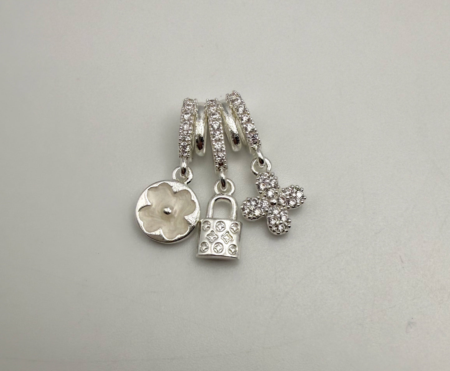 LV Inspired Gold & Silver Dangling Spacer Bead Charm Pendant