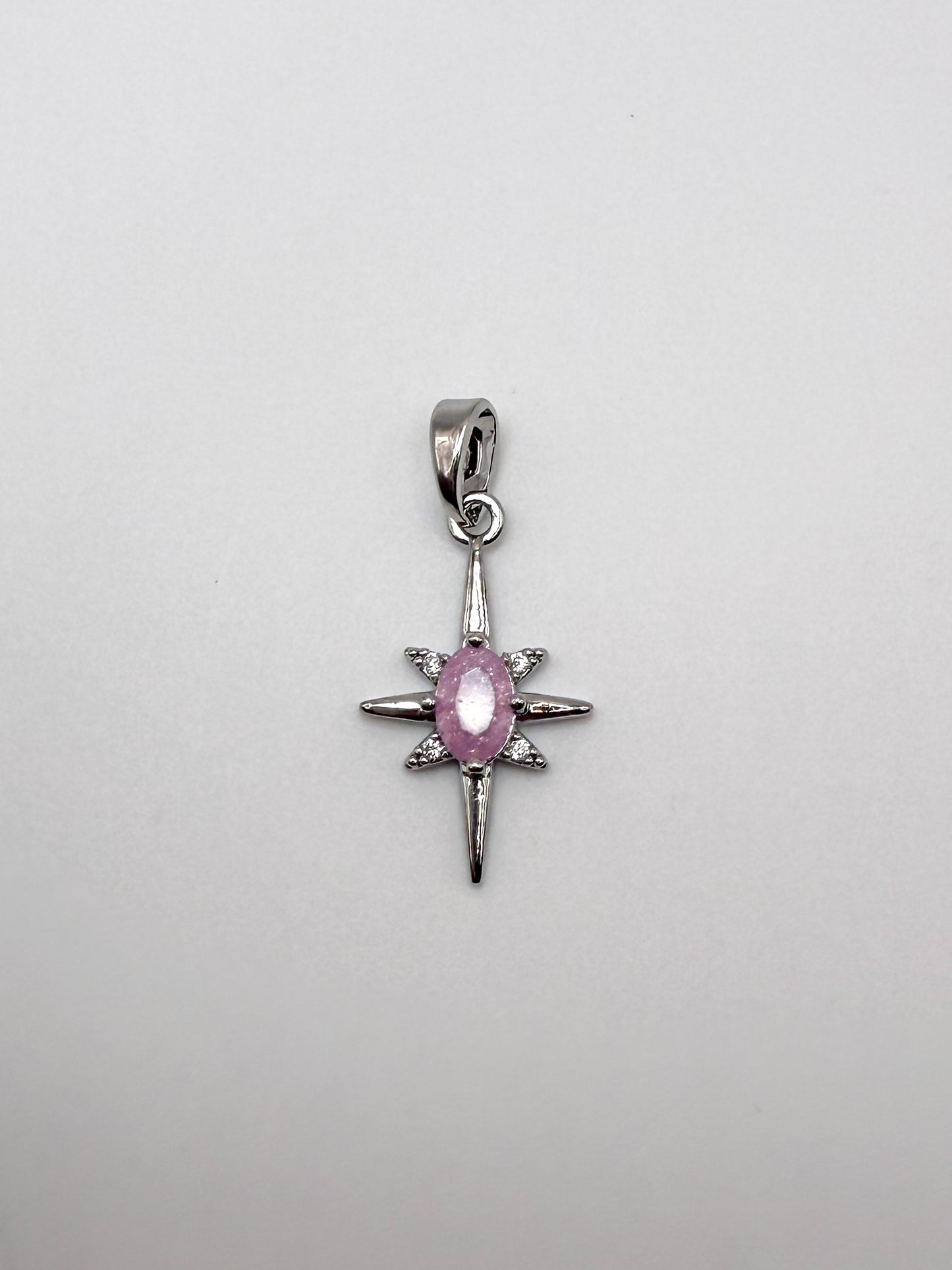 Silver Pink Zircon North Star Charm Pendant