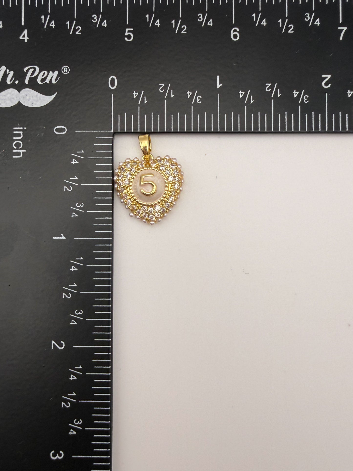 Gold #5 Heart Charm Pendant