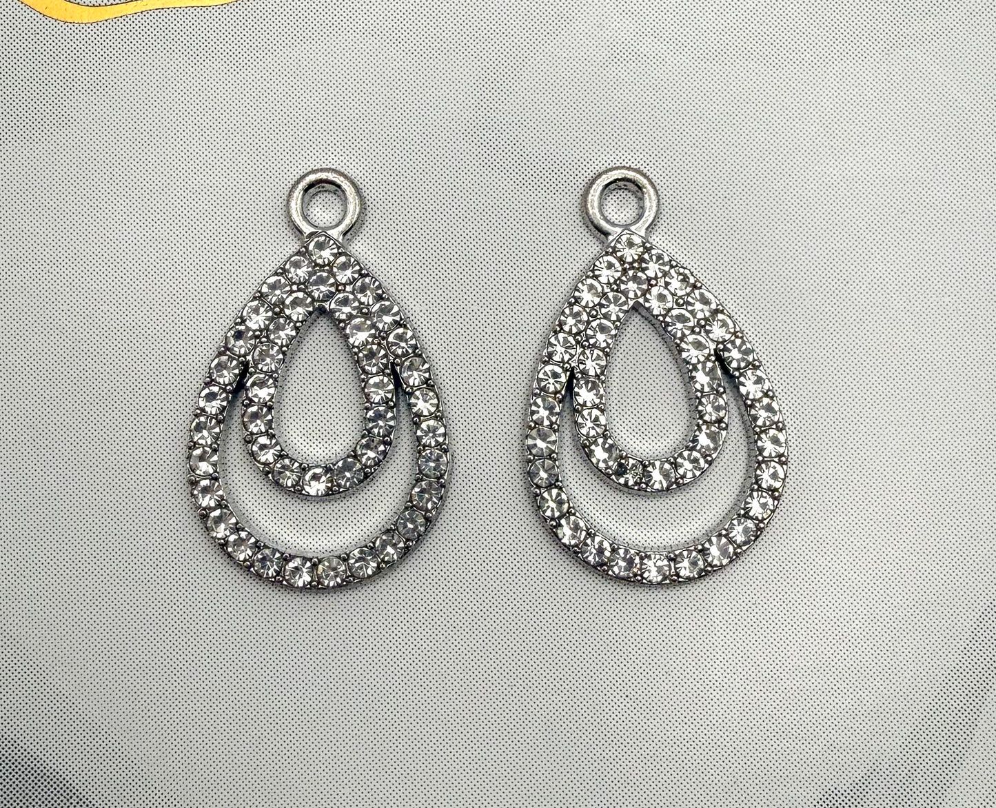 Elegant Rhinestone Double Teardrop Metal Charms